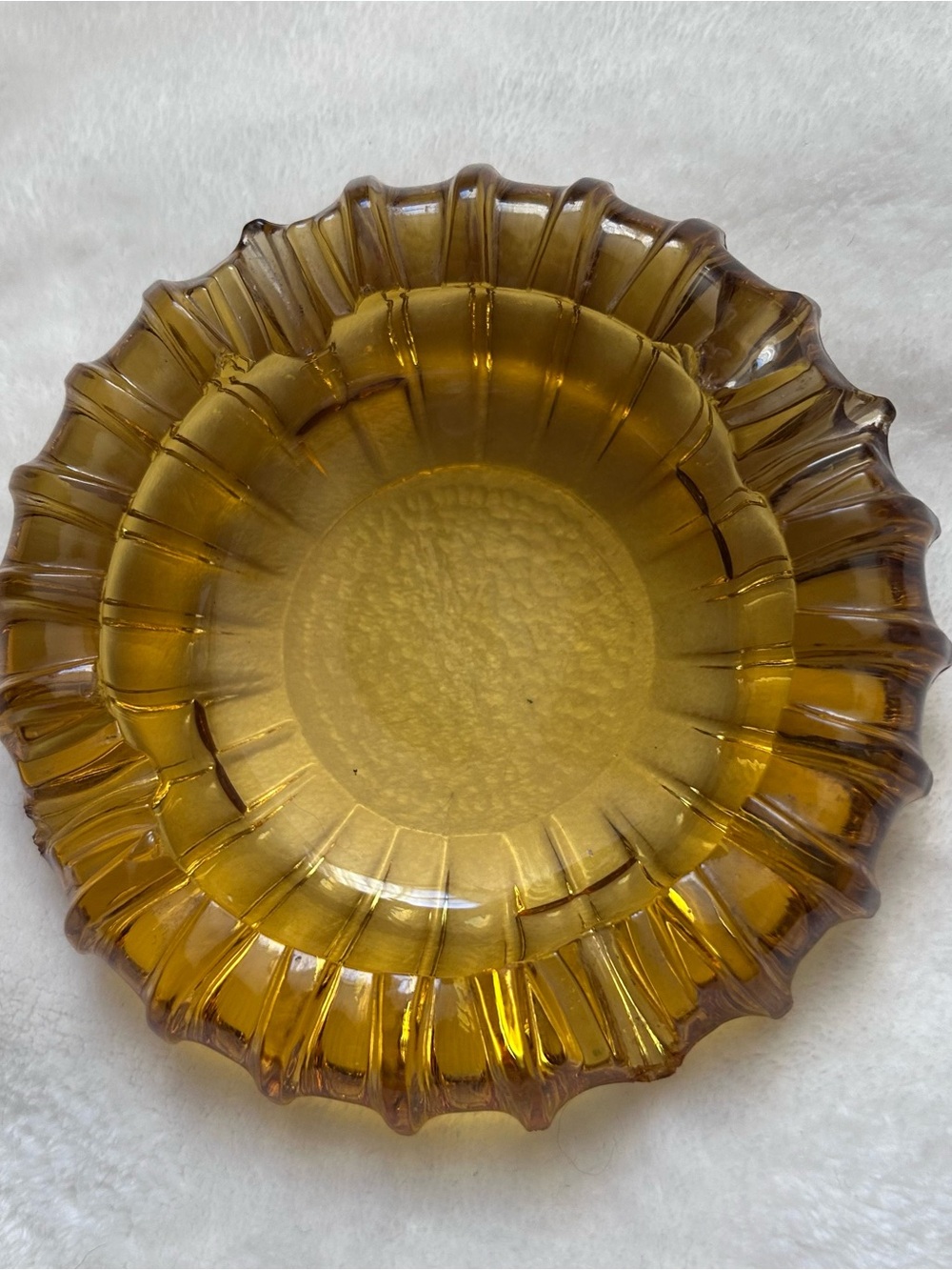 Vintage Amber Glass Ashtray Sunburst Pattern Retro Home Decor Collector Boho
